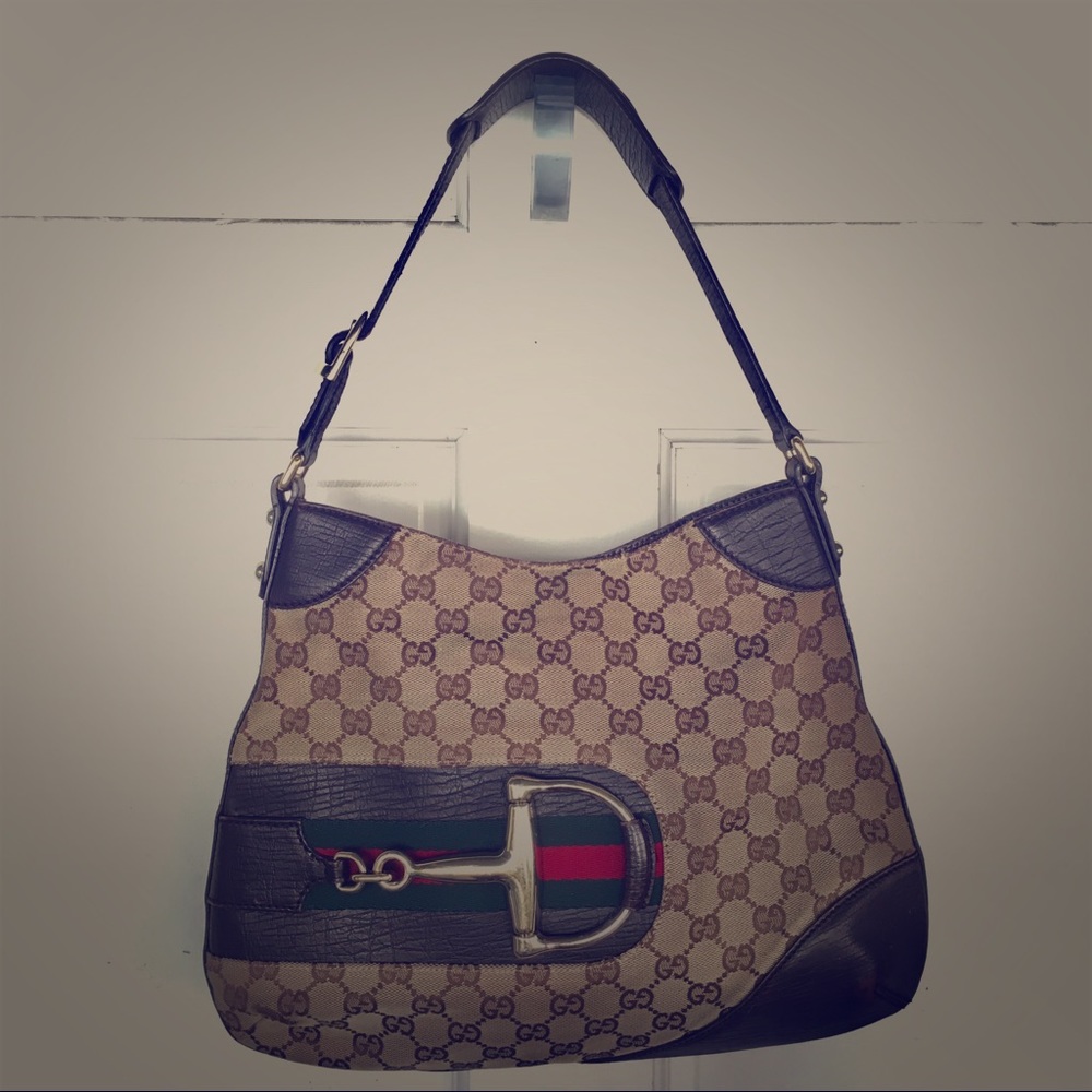 GUCCI SADDLEBAG MONO & LEATHER VINTAGE 1980’s EUC